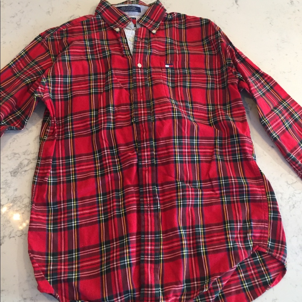 Boys L red🎄 plaid Tommy Hilfiger button down